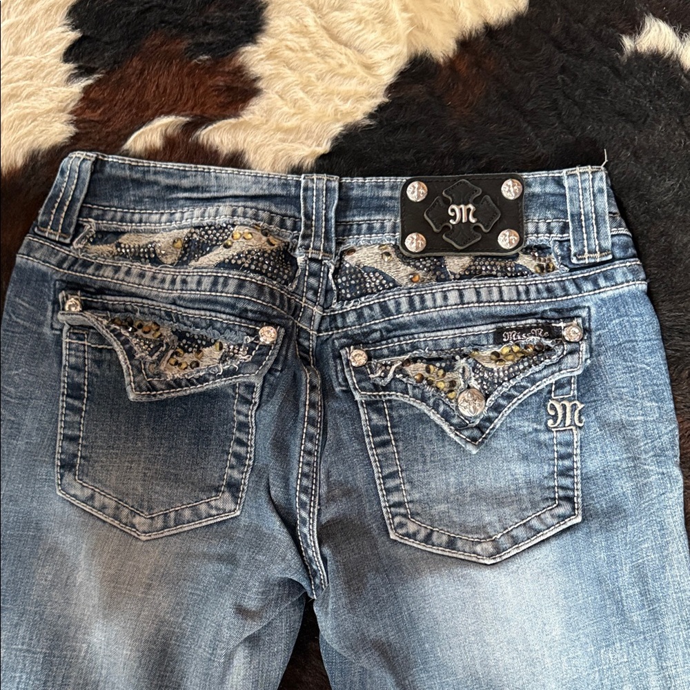 Miss Me Blue Denim Boot Cut Jeans with Embellished Back Pockets